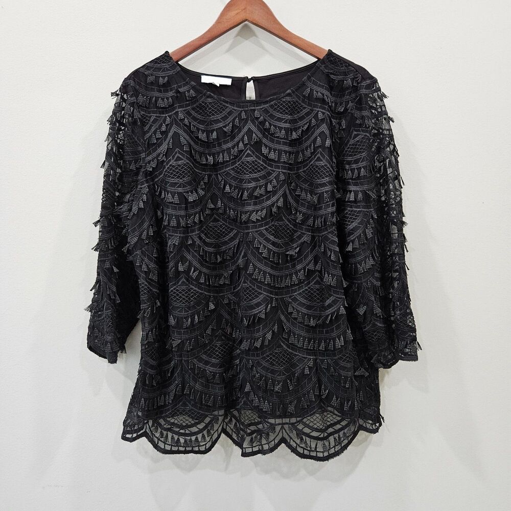 RSVP Talbots Whimsygoth Top Plus Size 2X Black Embroidered Fringe Romantic Goth